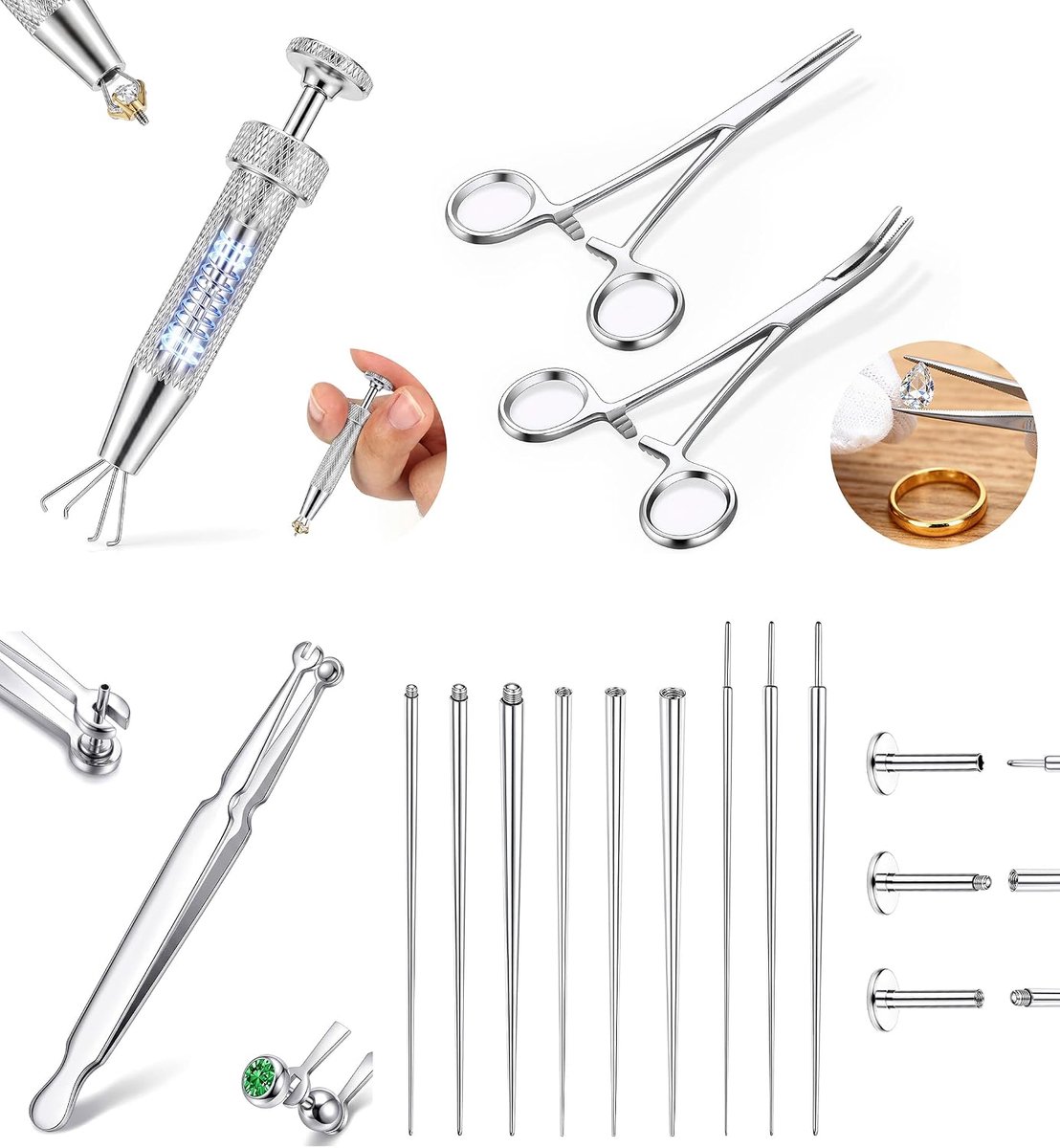 Piercing Taper Insertion Piercing Ball Opdraher Piercings Naald Set Piercing Tang Kogel Opdraaier Pircingsets Zelf prikken Tool