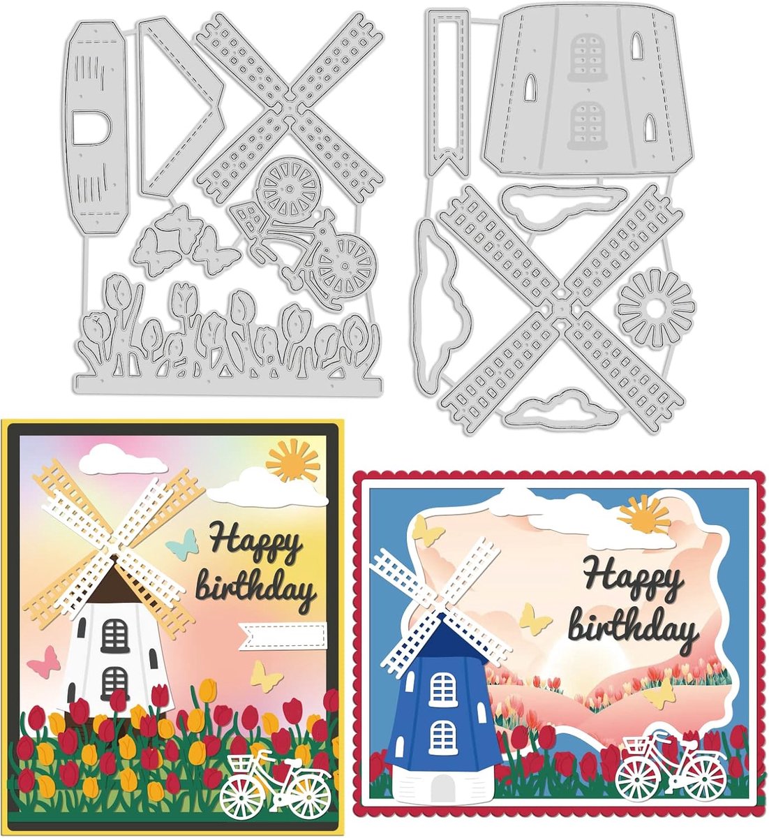Molen Die Cut Fiets Metalen Snijden Die Voor Kaarten Maken Boerderij Stijl Tulpen Bloem Embossing Stencil Sjabloon Voor Scrapbooking Papier Craft Album Postzegels DIY Decor