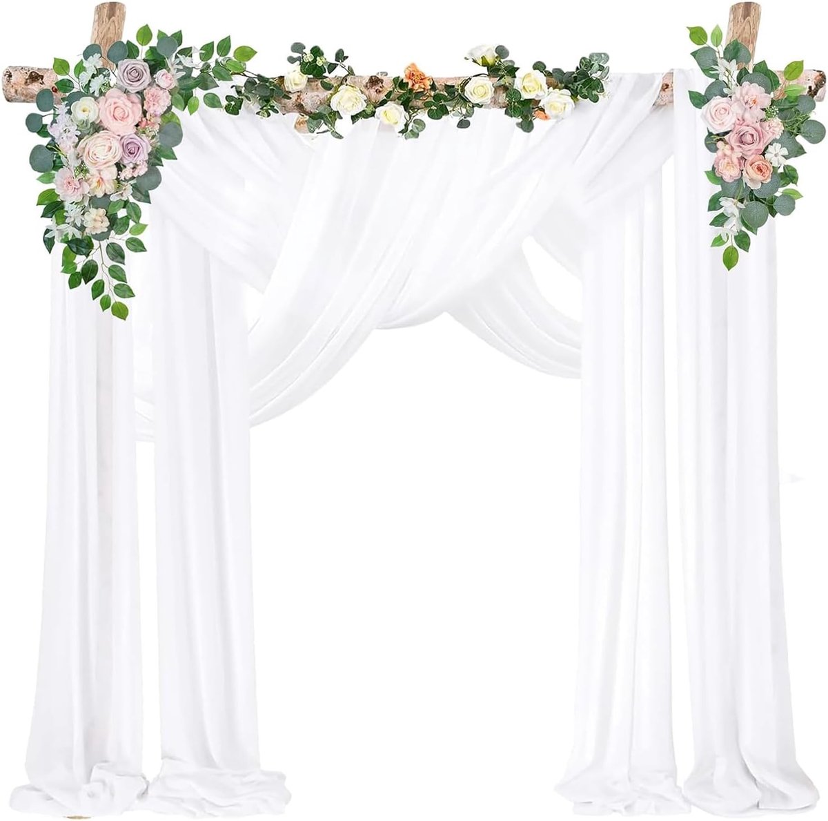 2 stuks, wit dwarsgordijn, 70 cm x 600 cm, stoffen trouwboog voor bruiloft, boog, ceremonie, fotografie, feest