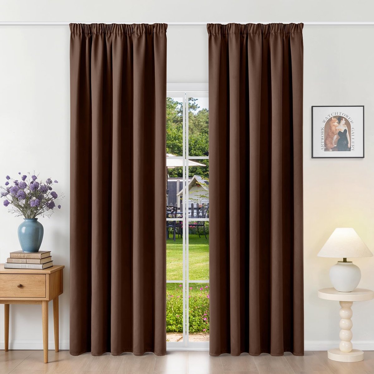Isolerend, 160 x 200 cm (l x h), met plooiband, tegen kou en hitte, ondoorzichtig, uv-bescherming, decoratie voor binnen, slaapkamer, woonkamer, bruin, 2 stuks