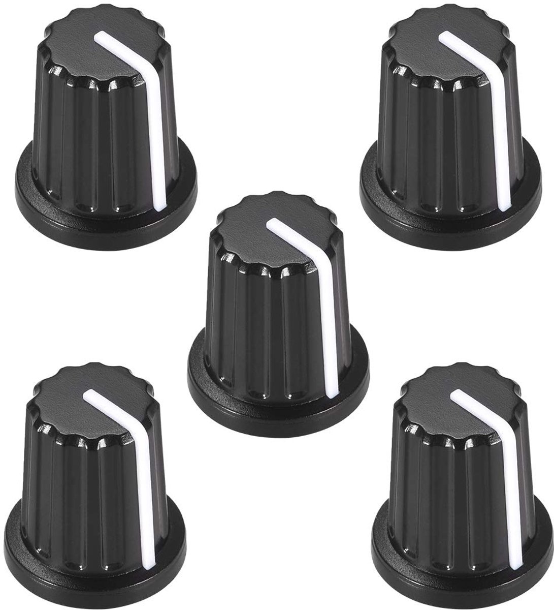 Sourcing map 5 stuks draaiknoppen 6 mm, potentiometer knop 16x18mm kunststof audio knop, zwart