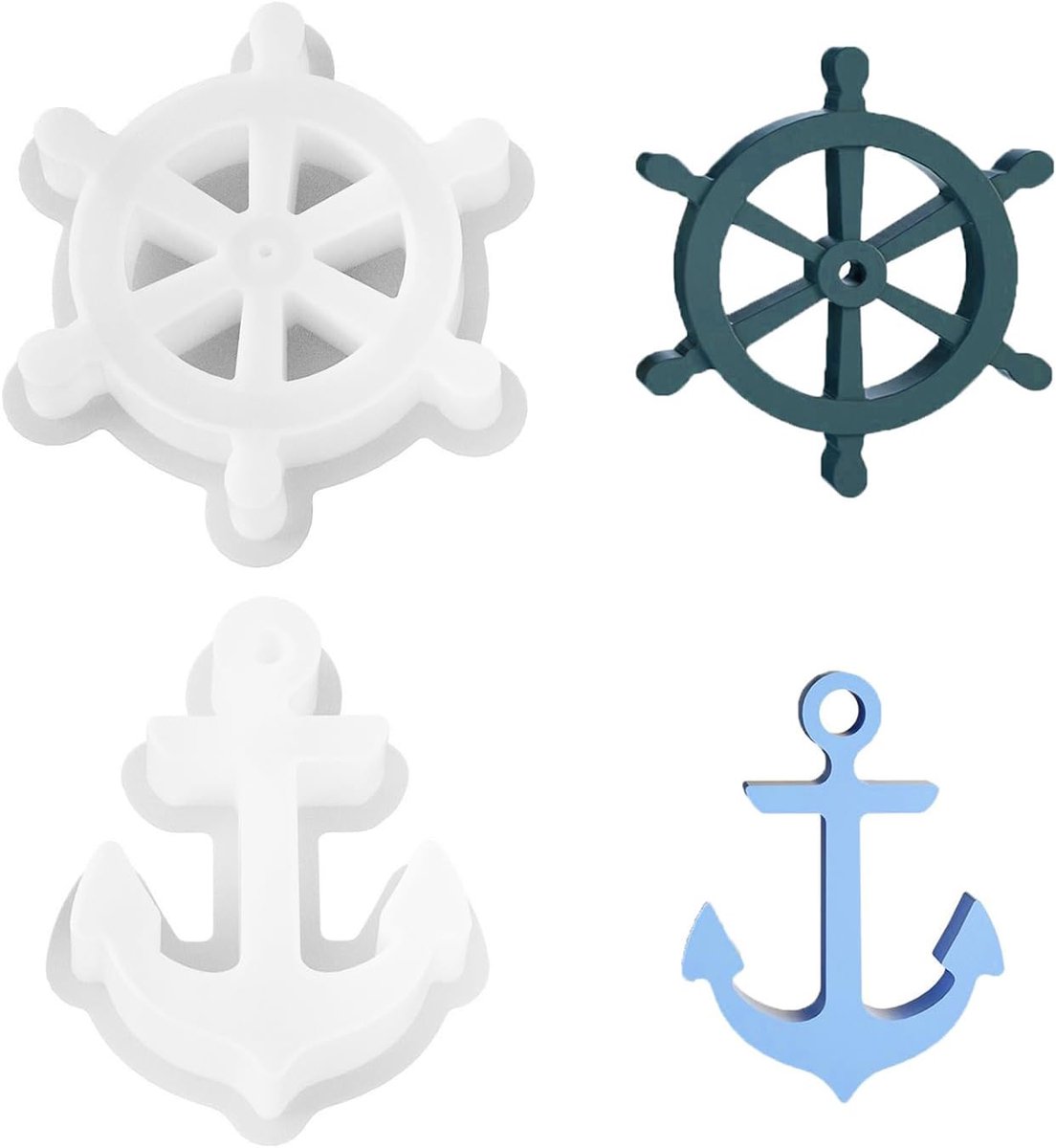 1 stuk ankervorm en 1 stuk roeivorm, siliconen vorm, doe-het-zelf ornament gereedschap, gipsvorm, creatieve vorm.