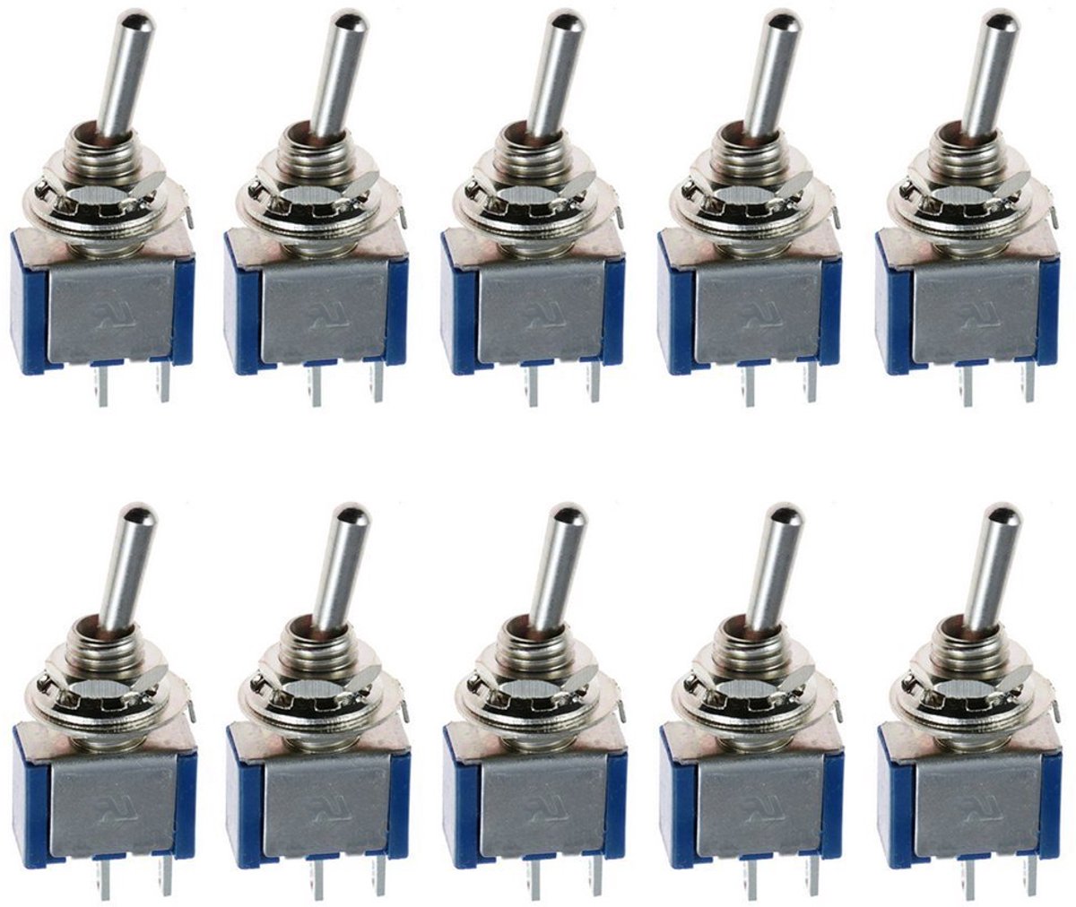 10 Stuks Mini Tuimelschakelaar Schakelaar AAN/UIT Miniatuur Wipschakelaar Autoschakelaar Dashboard Instrumentenpaneel Auto Blauw 6mm 2 Pins 2 Positie 5A 125VAC 2A 250VAC