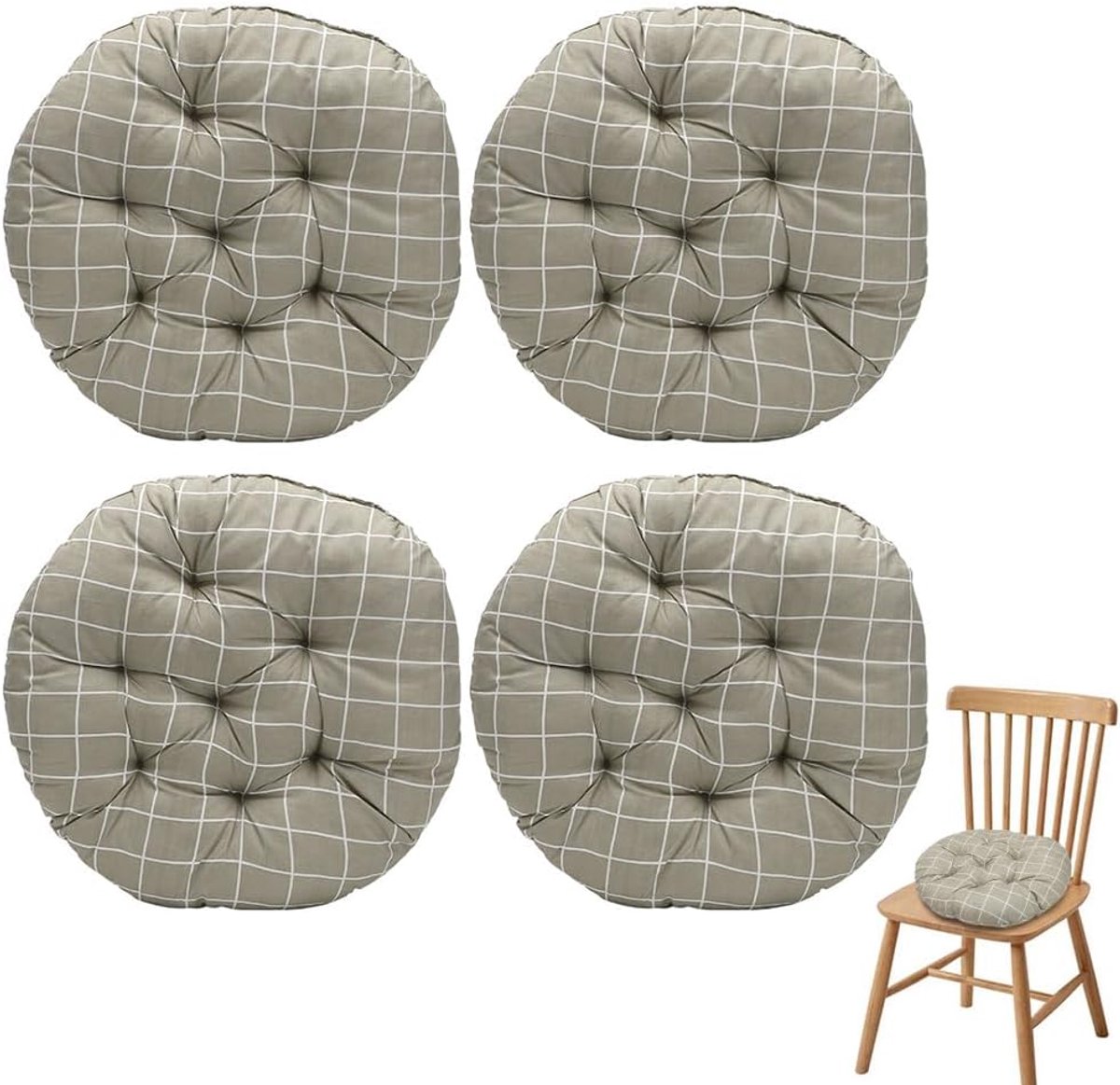 4-delige set ronde stoelkussens, 40 x 40 x 3 cm ronde zitkussens, vloerkussen rond, stoelhoes voor binnen en buiten, ideaal voor kantoorstoelen, tuinstoelen, in de eetkamer, woonkamer en werkkamer