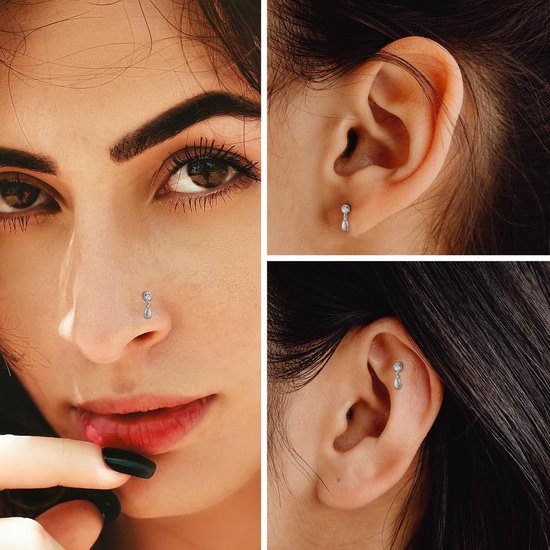 Hengkaixuan 16G Tragus Conch Helix Medusa Lip Chain Kraakbeen Piercing Sieraden Lip Ring Labret Tragus Sieraden Intern Schroefdraad Kraakbeen Helix Oorbel Titanium Platte Terug Labret Stud — afbeelding 4