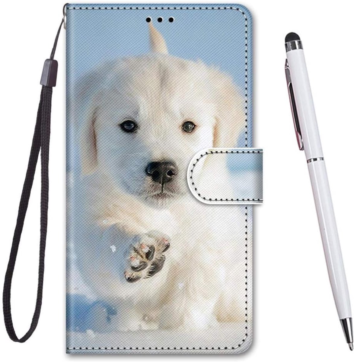 Voor Xiaomi Redmi 6 hoes, creatief geschilderde portemonneehoes van PU-leer met magneetsluiting, kleurrijke kickstand, kaartsleuven, folio-beschermhoes voor Xiaomi Redmi 6 (Snow Puppy)