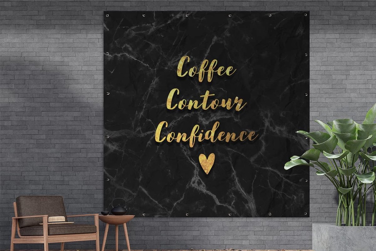- 200x200 cm - Quote - Koffie - Goud - Marmer