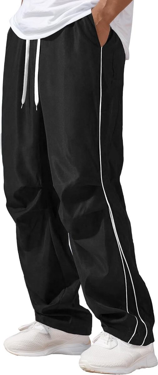 Y2k joggingbroek voor heren, streetwear, baggy track pants met trekkoord, rechte snit, vrijetijdsbroek, parachutebroek
