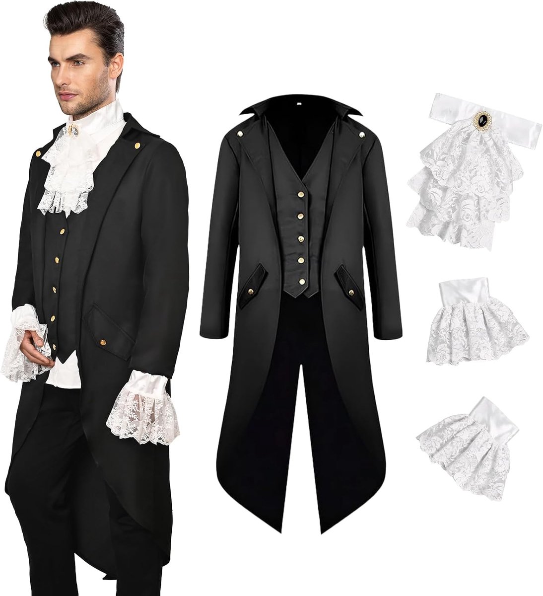 Kostuum voor heren: steampunk-jas, gothic, overjas, Victoriaanse jas voor heren, Halloween, piraten, vampier, cosplay