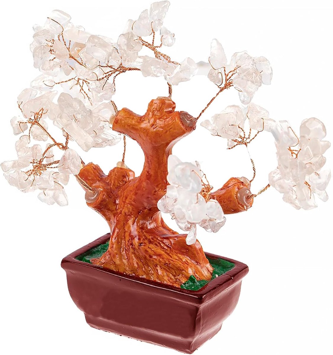 100% echte natuurstenen, levensboom, decoratie, helende kristallen, zirkoniastherapie, yogatherapie (wit kwarts, 20 cm, middelgroot)