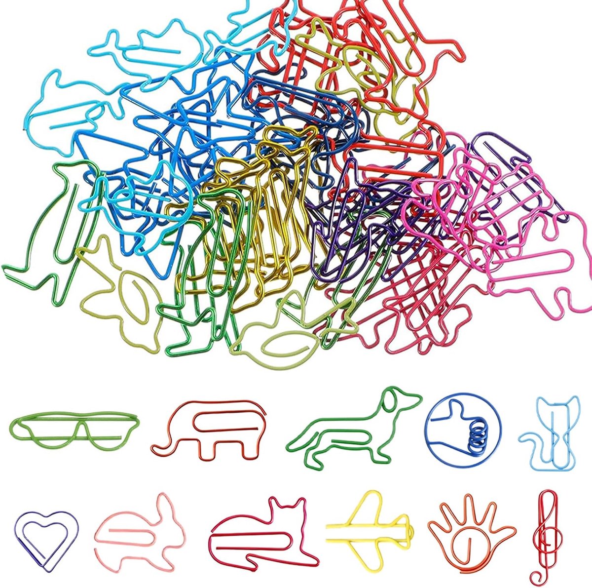 Paperclips, 50 stuks bladwijzers in dierenvorm, klein voor bladwijzers in teckelvorm, voor kwitanties van documenten en boeken, paperclips, sleutels en notities (willekeurige kleur)