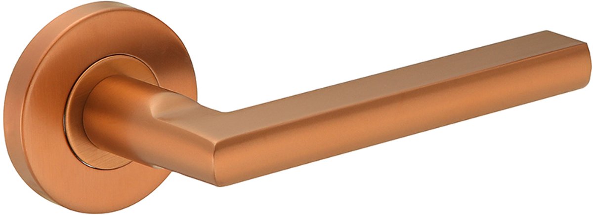 Deurkruk (2x) Stella rond 12,5mm haaks op rozet brons geborsteld PVD gecoat | Ronde deurklinken