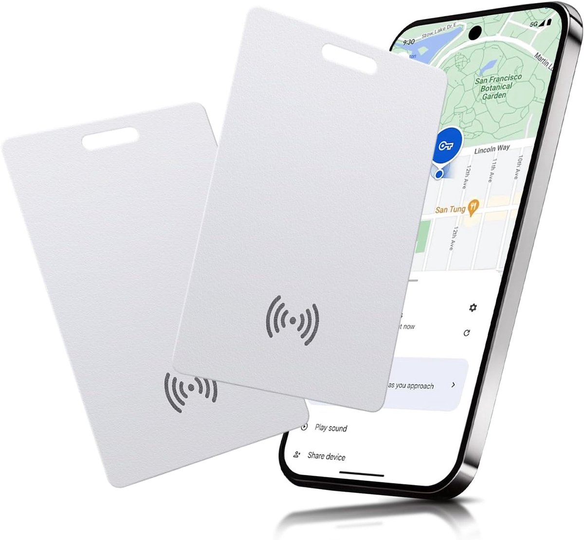 Tag Dunne Wallet Tracker kaart voor Android Google Find My compatibel | IP68 waterdichte Bluetooth tracker met draadloos opladen | Vinder voor paspoort, handtas en bagage (2 stuks, wit)