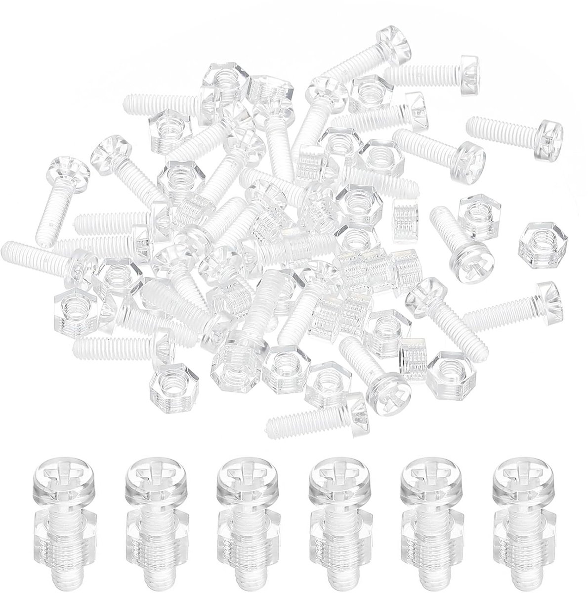 Kit acrylschroeven, transparant, M3 x 10 mm en zeskantmoeren, 30 sets ronde kopschroeven, Phillips kunststof, voor machineaccessoires, transparant