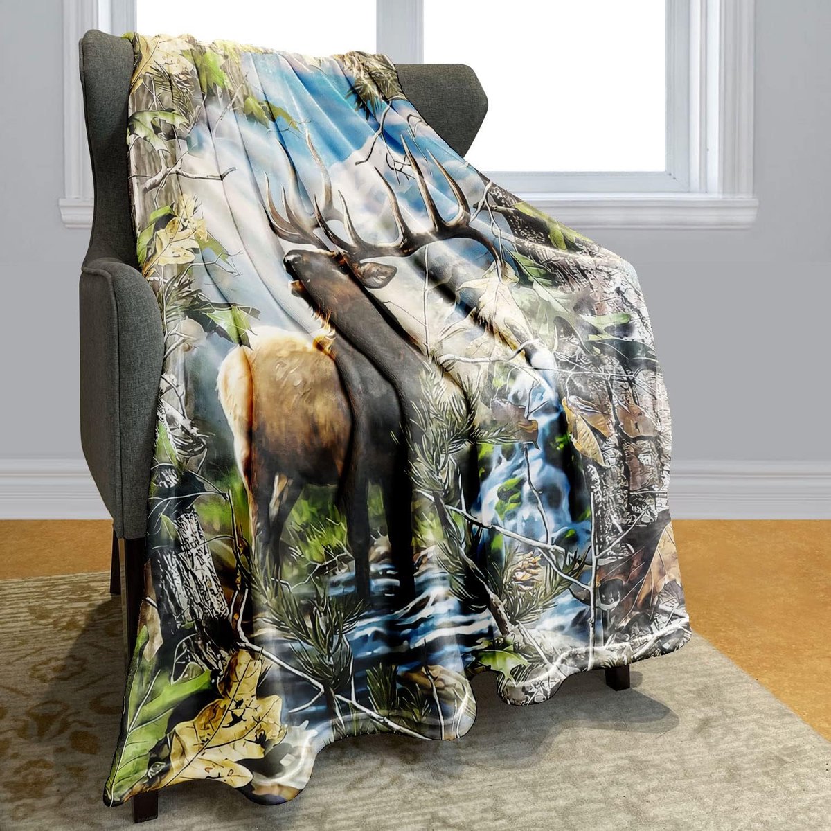 Dikke deken zachte warmte gezellige flanel fleece sofadeken camouflage boom AST hert eland
