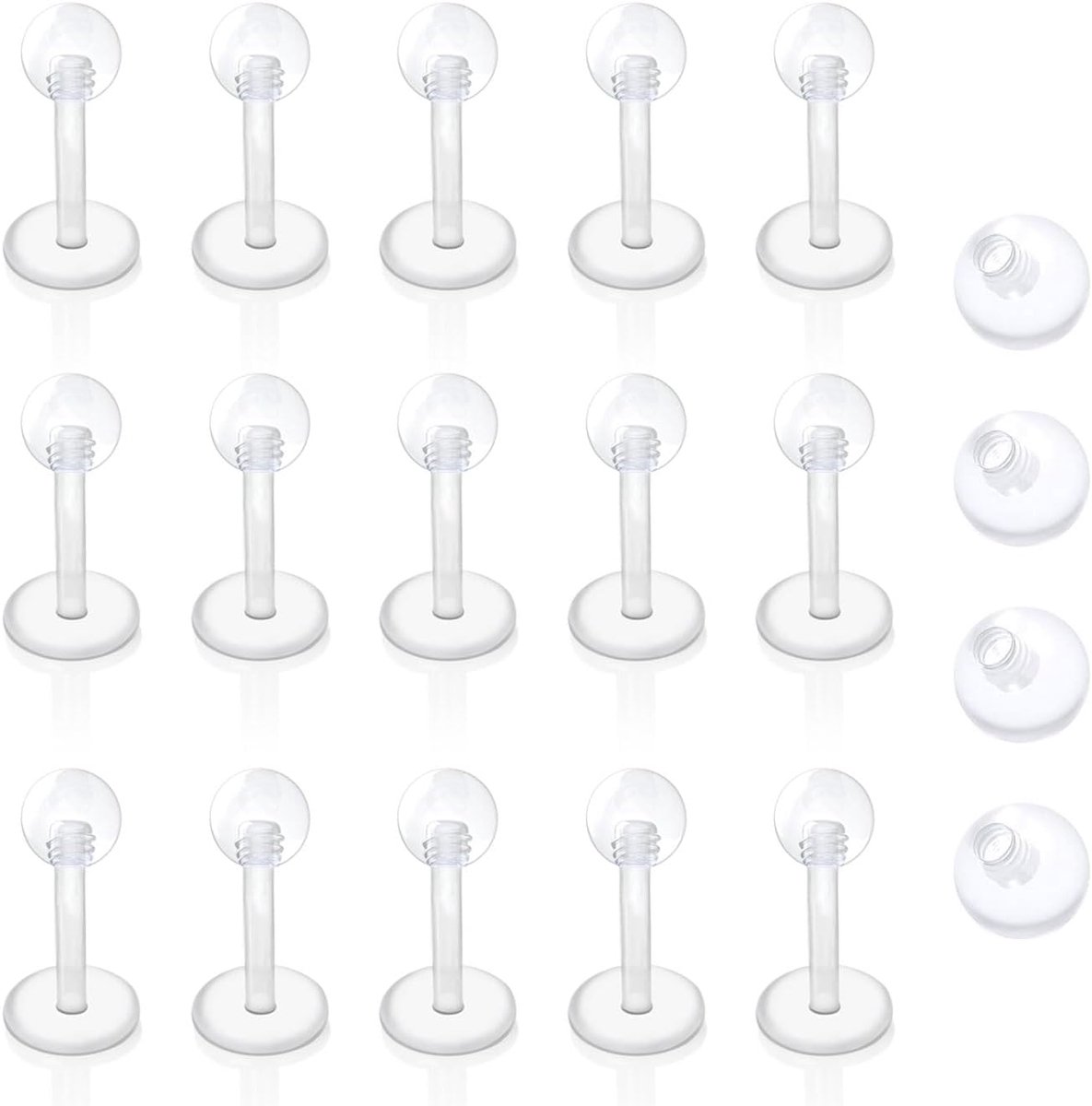 Kunststof, 1,2 mm, labret, 6/8/10/12 mm, flexibele acrylpiercing, lip, helix, tragus, retainers