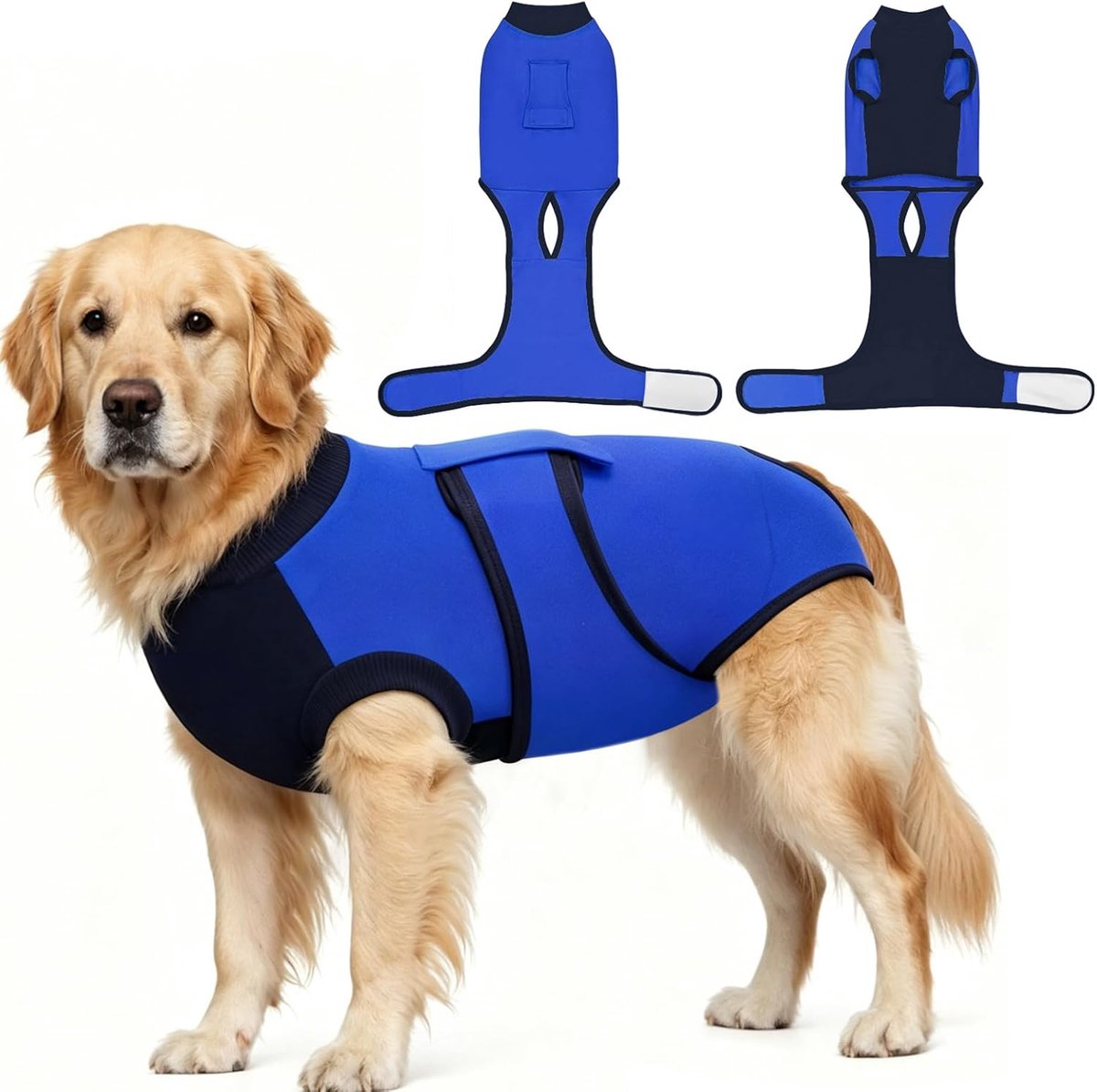 Na operatie, herstelpak, hondenkleding, onesie met E-kraag, huisdierpyjama voor postoperatieve verzorging, chirurgische bodysuit voorkomt likken en wonden (blauw, XS)