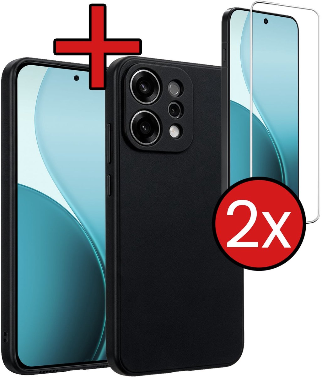Hoesje - Met 2x Screenprotector - Geschikt voor Oppo Reno 14 - Sterk & Shockproof - Telefoon Hoes - Back Cover - Siliconen Case - Telefoonhoes - Zwart