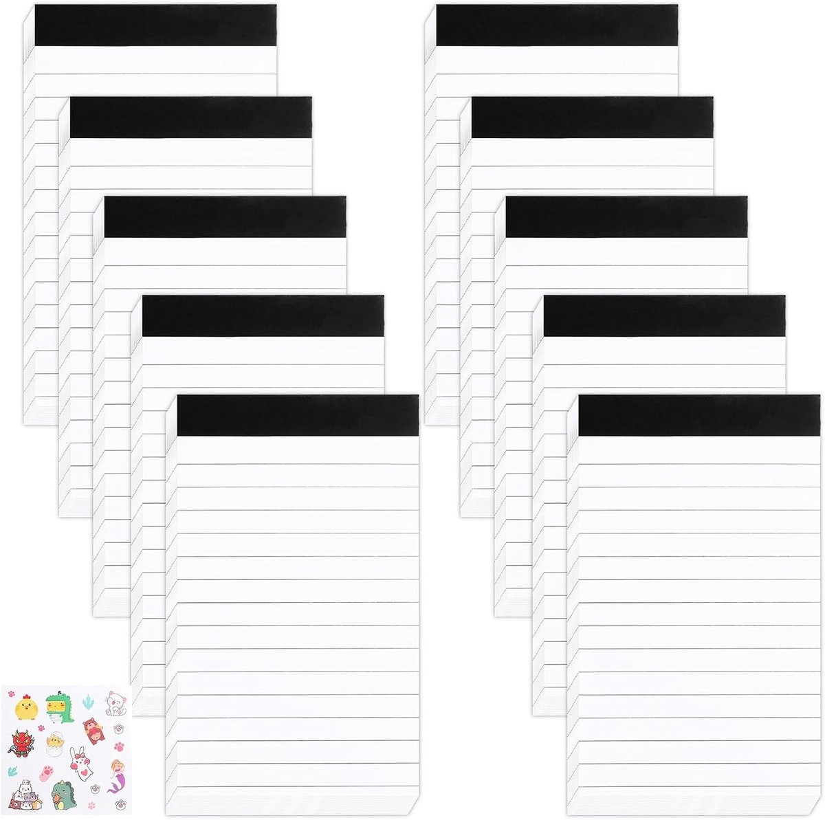 SnelShoppen - Notepad Set van 10 Stuks A7 Schrijfpapier, Gelijnd met Stickers, 30 Vellen per Notitieblok, Ideaal voor School, Kantoor, Huishouding, St