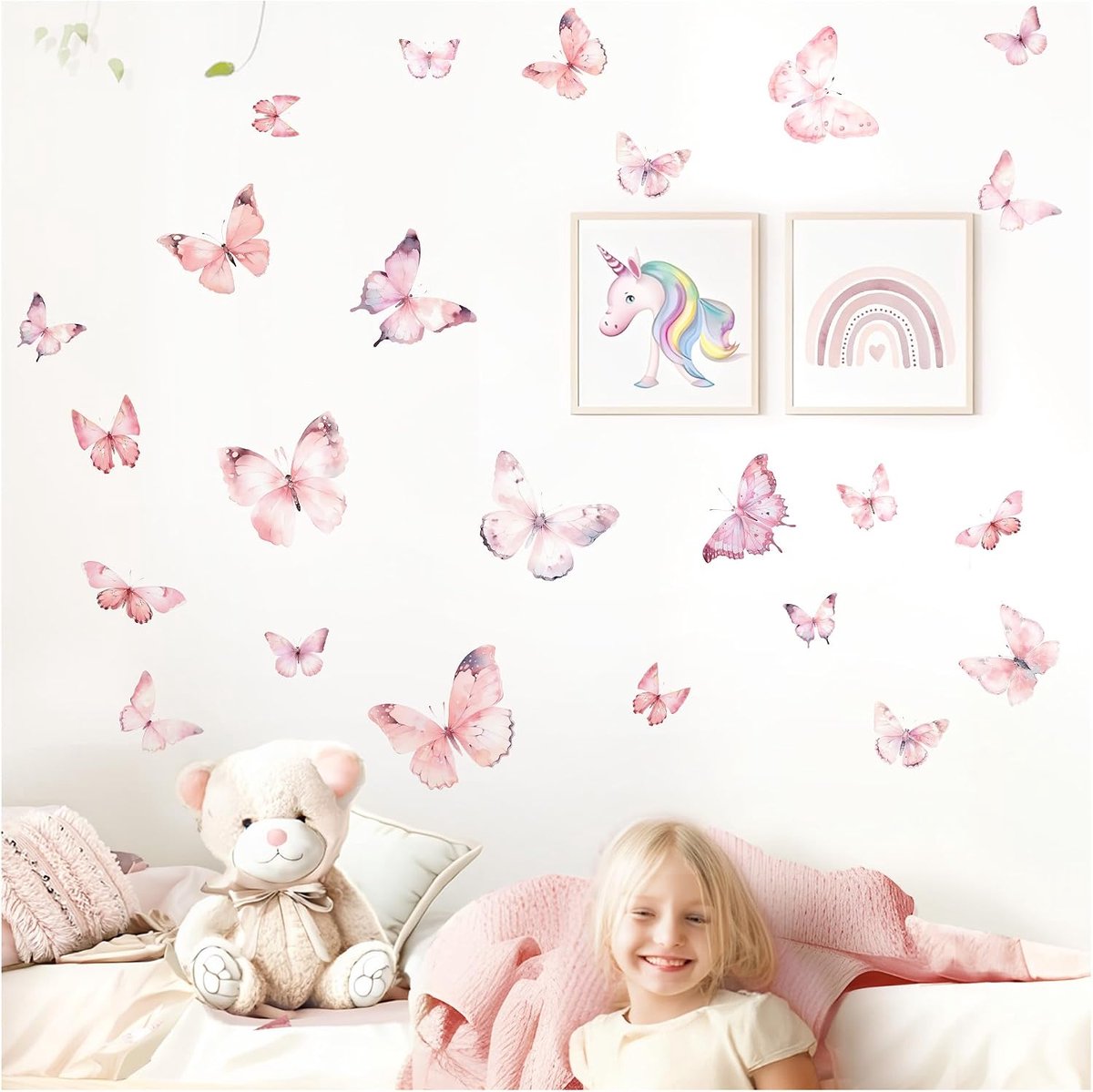 Deco Muursticker vlinders set muursticker kinderkamer meisjes muursticker babykamer roze slaapkamer wanddecoratie DL5003-03
