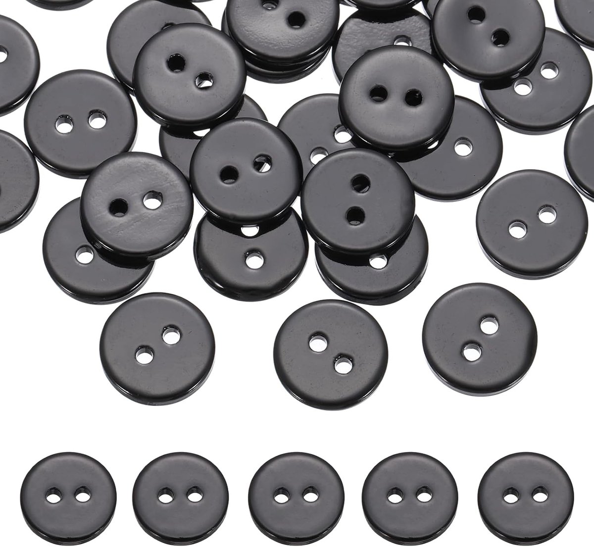 Knopen van schelp, 11,5 mm, 2 gaten, parelmoer voor het naaien van kleding, overhemden, kleding, naaien, knutselen, zwart