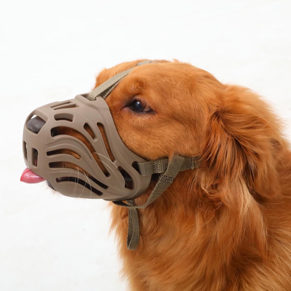 Zachte siliconen hondenmuilkorf tegen bijten blaffen kauwen, ademend ontwerp, geschikt voor het trainen van grote agressieve honden (Bruin, L)
