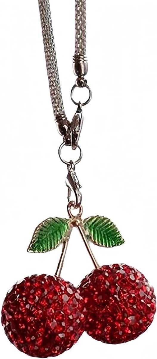 Glinsterende kersen auto hanger decor, kristallen spiegel hanger, fonkelende spiegel charme, geluksbrenger, schattig rood auto-accessoires