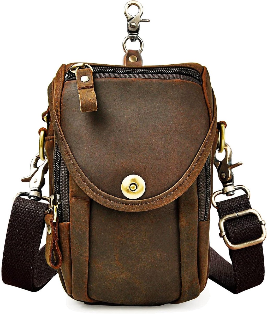 Mannen Echt Leer Kleine Reizen Outdoor Hip Bum Riem Taille Verpakking Satchel Messenger Bag 269 (269 A Bruin 1-1)