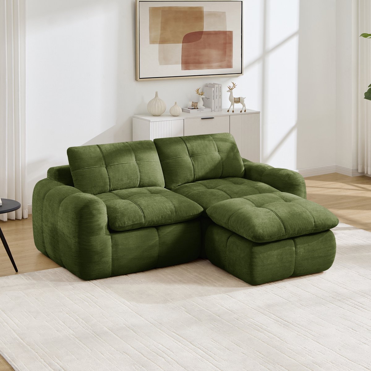 MIVRAY Hoekbank 194 x 160 x 68 cm - 2-Zits Modulair L-Vormig Sofa Met Ottoman - Voor Woonkamer En Appartement - Chenille Groen