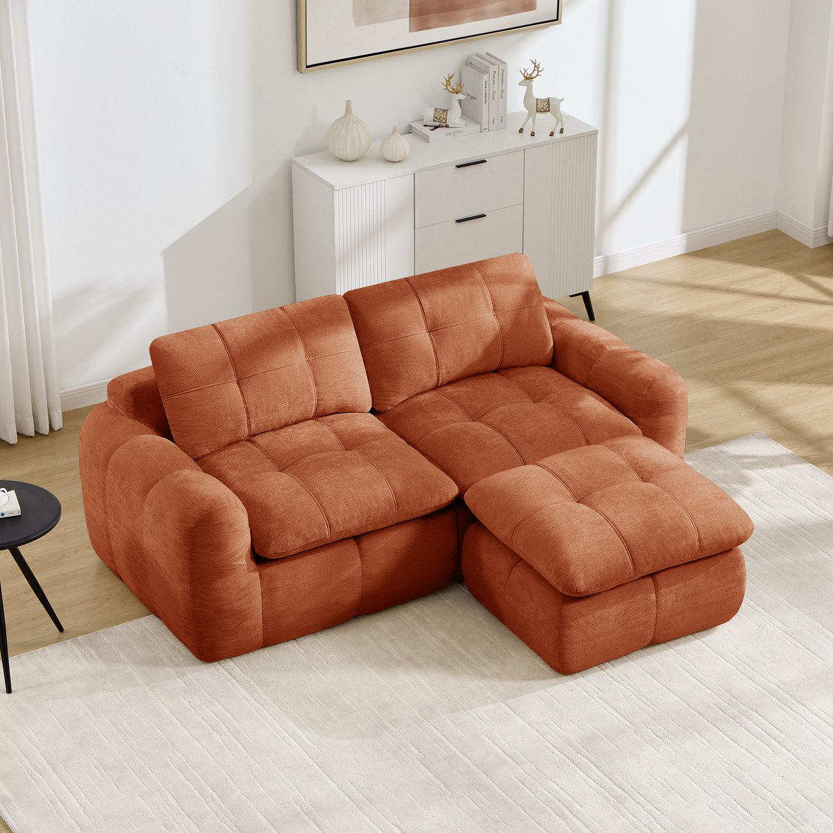 MIVRAY Modulsofa 2-Zits L-Vormig 194 x 160 x 68 cm - Hoekbank Met Voetenbank En Karosteek - Voor Woonkamer En Appartement - Chenille Oranje