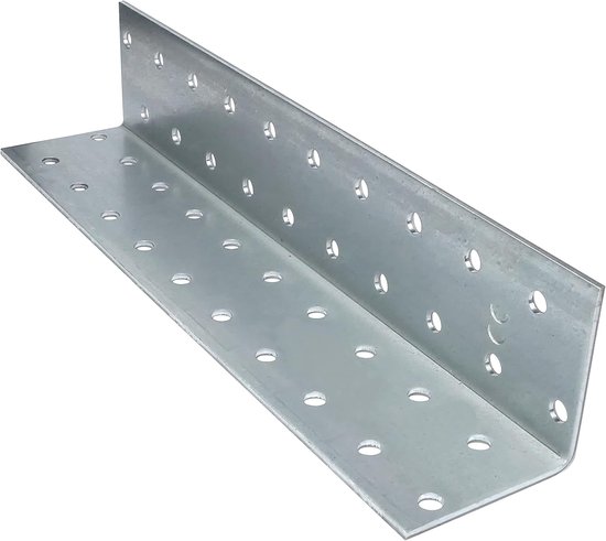 - C58986 - Set met 2 gaten hoeken, 40 x 40 x 200 x 2 mm - rechthoekige bevestigingspoten - met 40 ronde gaten - versterking meubelrekken hout - verzinkt staal Z275 — afbeelding 3