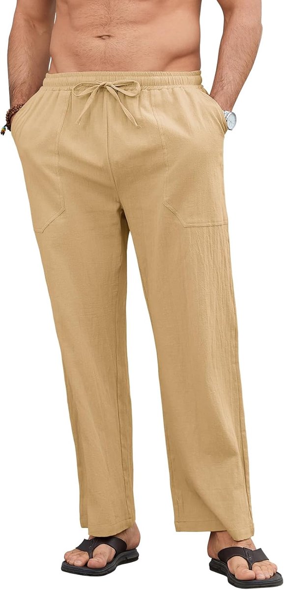 Broek voor heren, casual zomerbroek met elastische tailleband en trekkoord, met zakken voor zee, vakantie en dagelijks gebruik