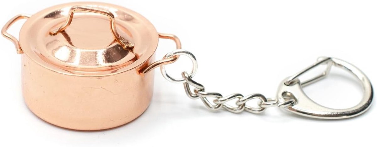 Pot met deksel kok keuken - handgemaakte modesieraden I hanger sleutelring sleutelring sleutelhanger sleutelhanger, koper, 40mm