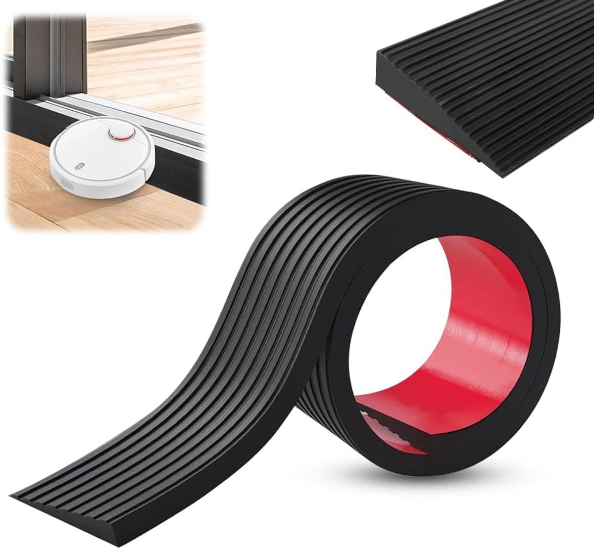 900 x 80 x (10-30) mm, zelfklevende rubberen helling van massief rubber, antislip rolstoelhelling voor rollator (massief 90 x 8 cm, 2,5 cm hoogte)