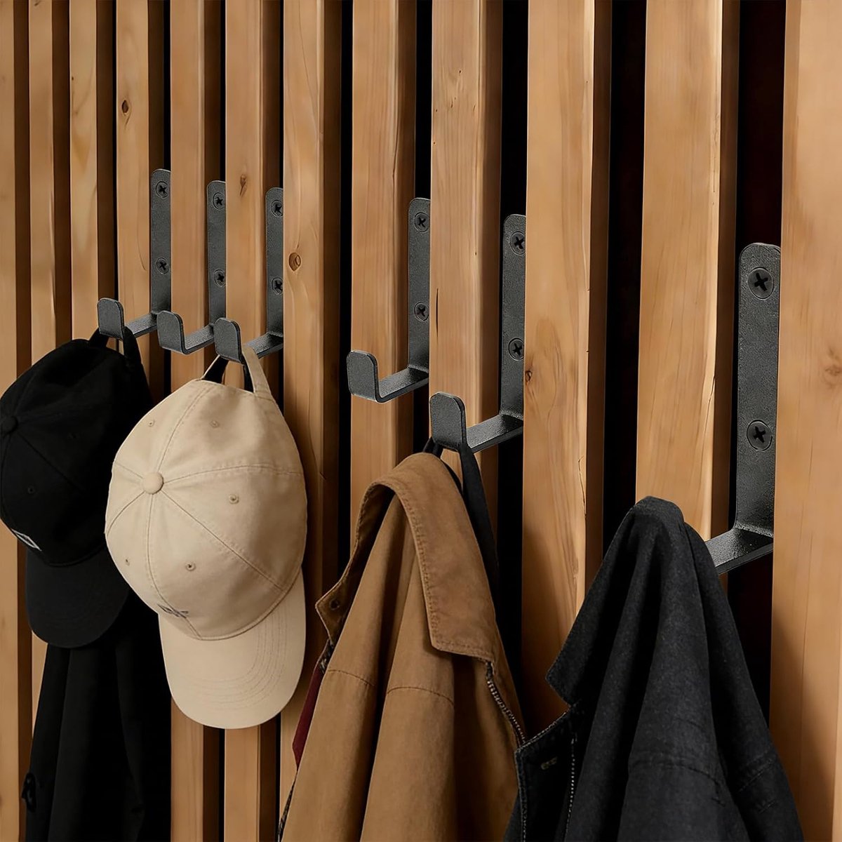 8 stuks haken voor akoestische panelen, akoestische panelen, wandpanelen, kledinghaken, wandhaken met rubberen stop en schroeven, garderobehaken, zwart, voor jassen, jassen en hoed, 13 mm