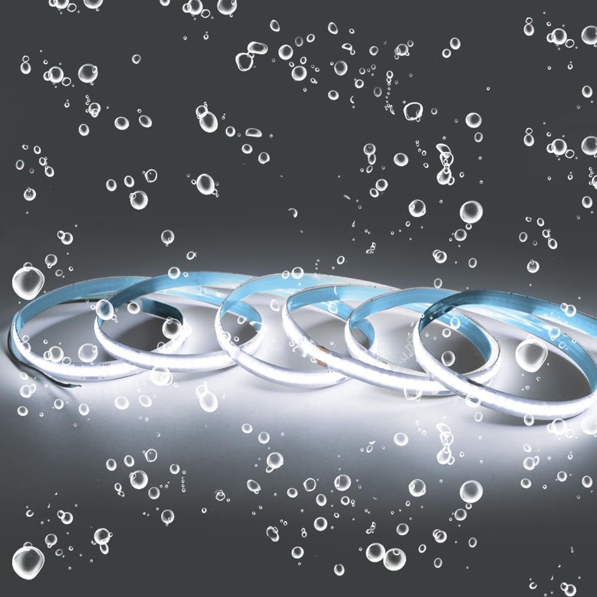 COB LED Strip 24V Waterdicht Koud wit 6000K 2m, COB led-strip IP65 Dimbaar Hoge Helderheid 320LEDs/m voor Slaapkamer Keuken Huis Interieur Decoratie, Voeding Niet Inbegrepen
