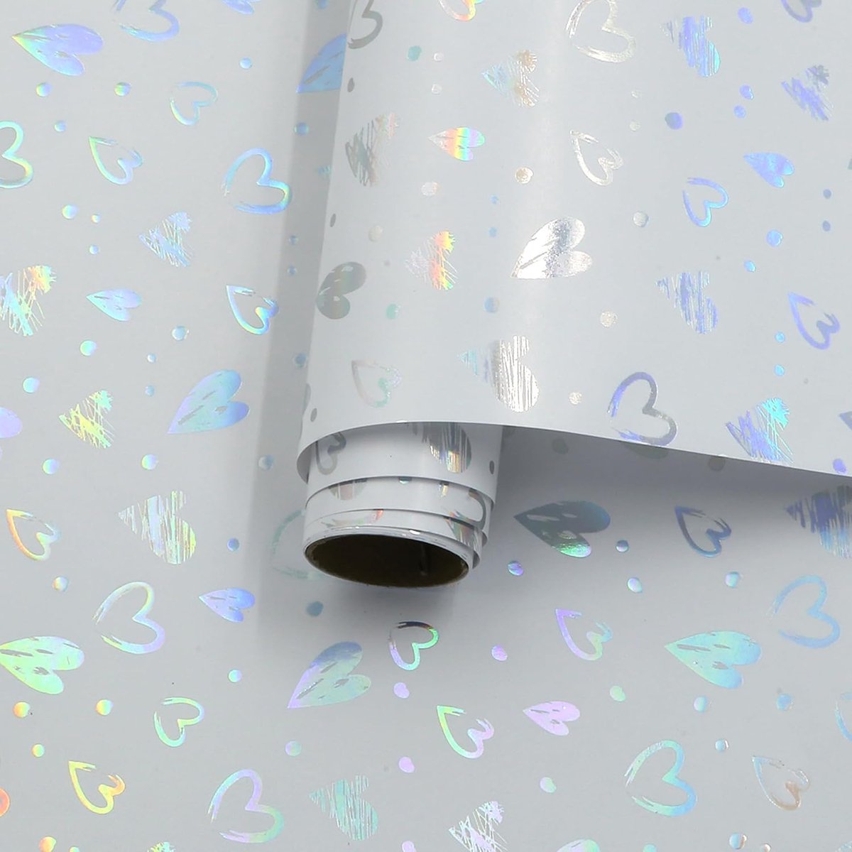 Inpakpapierrol, metallic holografisch hartontwerp, cadeaupapier voor verjaardag, Valentijnsdag, Moederdag, bruiloft, bruidsdouche, babyshower, Kerstmis, 17 inch x 10 voet