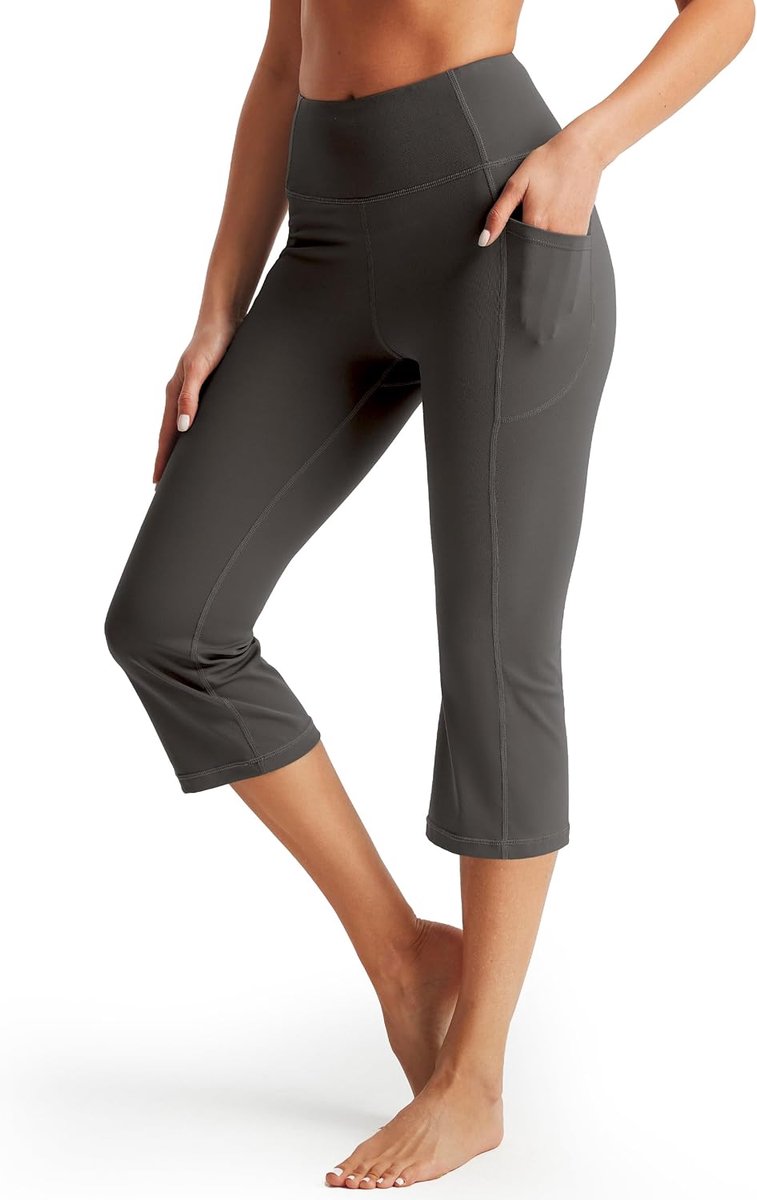 Leggings voor Vrouwen Korte 3/4 Hoge Taille Capri, Zachte Yoga Sport Hardlopen en Pilates in de Sportschool Trainingspak met Elastische Broek met Zakken