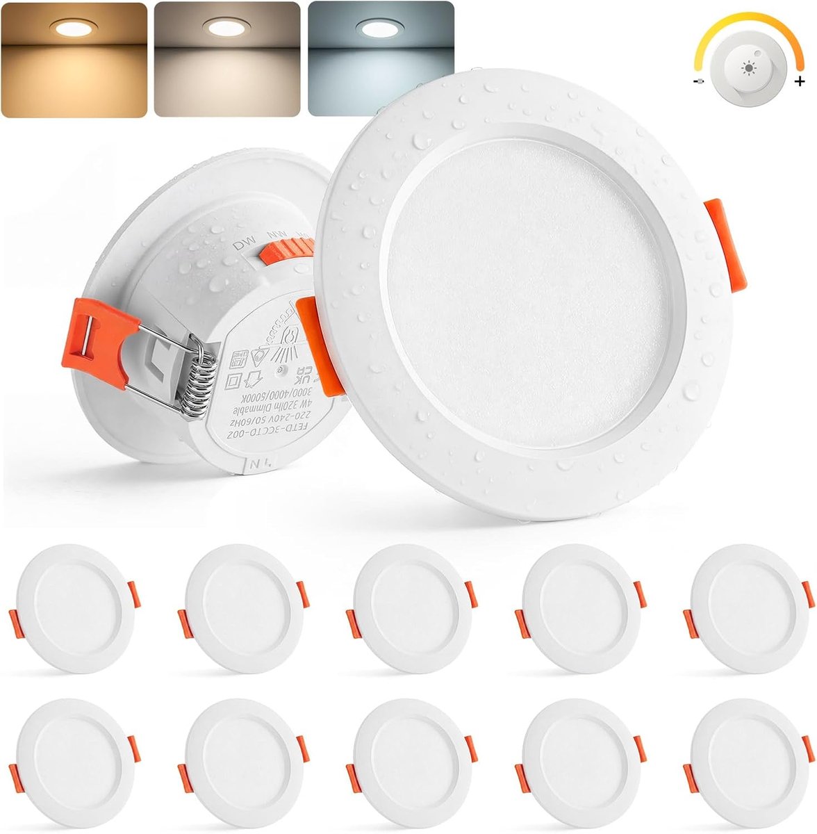 Led-inbouwspot, gat 55-68 mm, 4 W, dimbaar, 10 stuks | Warmwit, neutraal wit, koudwit, plafondspot, badkamerspot, IP44, 320 lm, extra plat, voor keuken en woonkamer