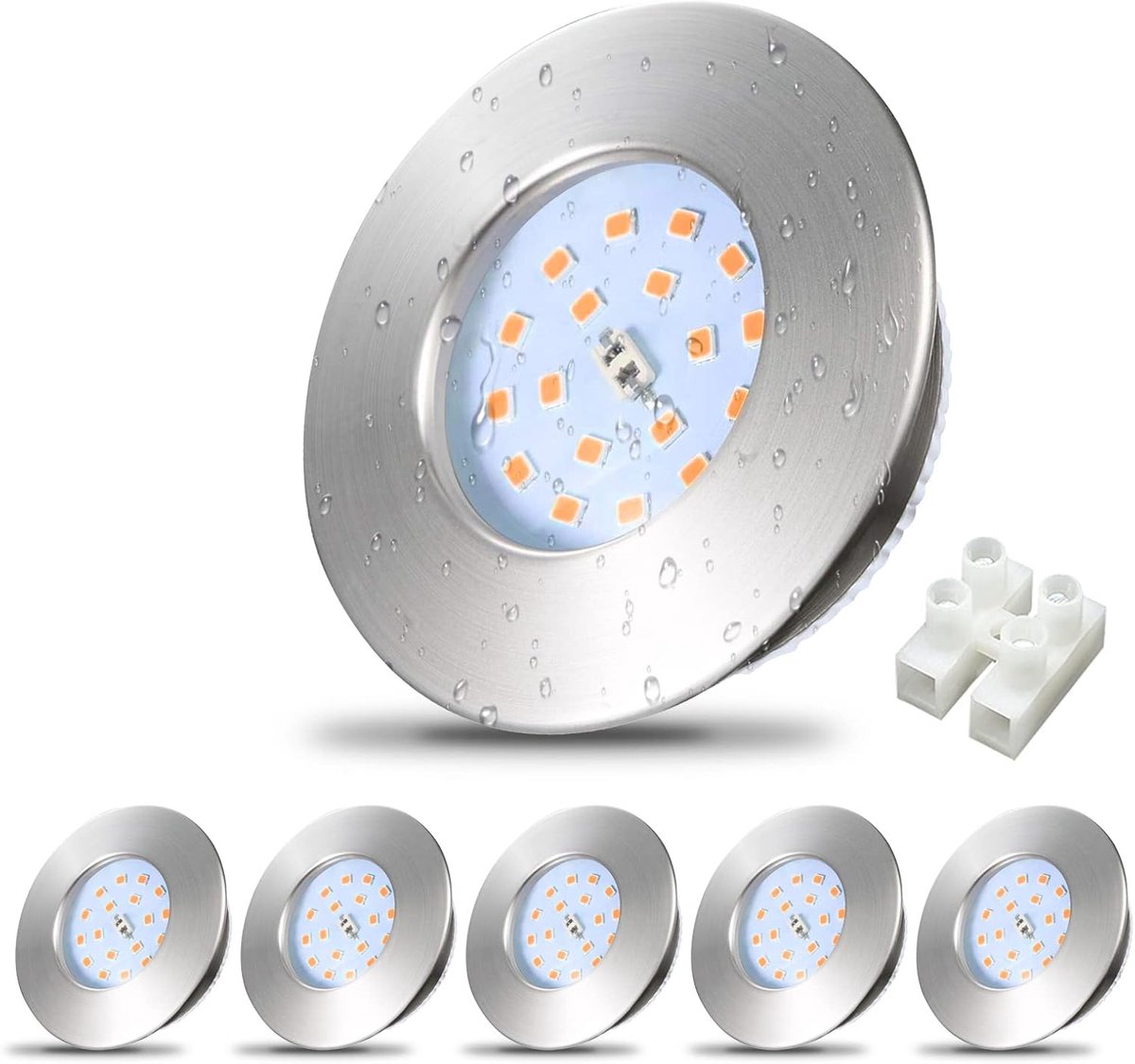 LED inbouwspot 230V plat 30mm 5W IP44 spot warm wit 500lm inbouwverlichting rond nikkel inbouwspots badkamer plafondspots 68mm, set van 6