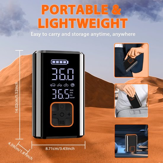 Draadloze auto bandenpomp - Draagbare compressor - Elektrisch - Intelligent - Voor auto en fiets — afbeelding 3