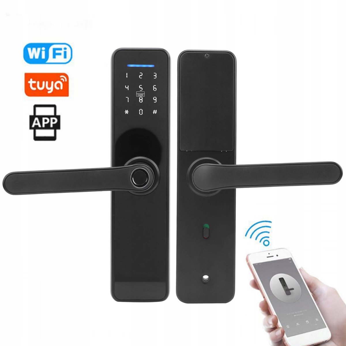 Slimme deurklink met code, RFID, vingerafdruk, WiFi en Tuya-app