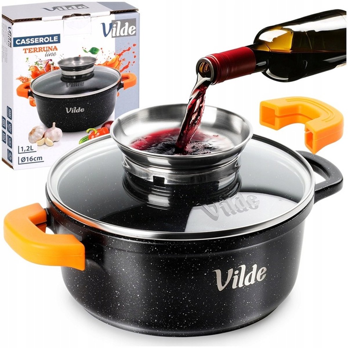 Granit Pot 16cm 1,2L met siliconen handgrepen & aromadeksel - Inductie
