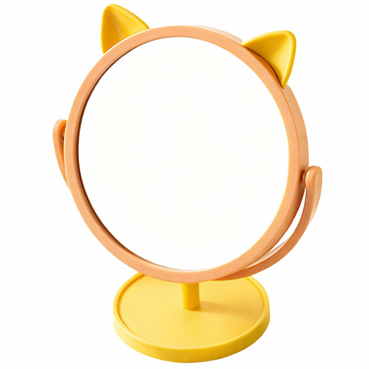 Tafelspiegel met kattenoren, 180° verstelbaar met standaard, 15 cm, geel