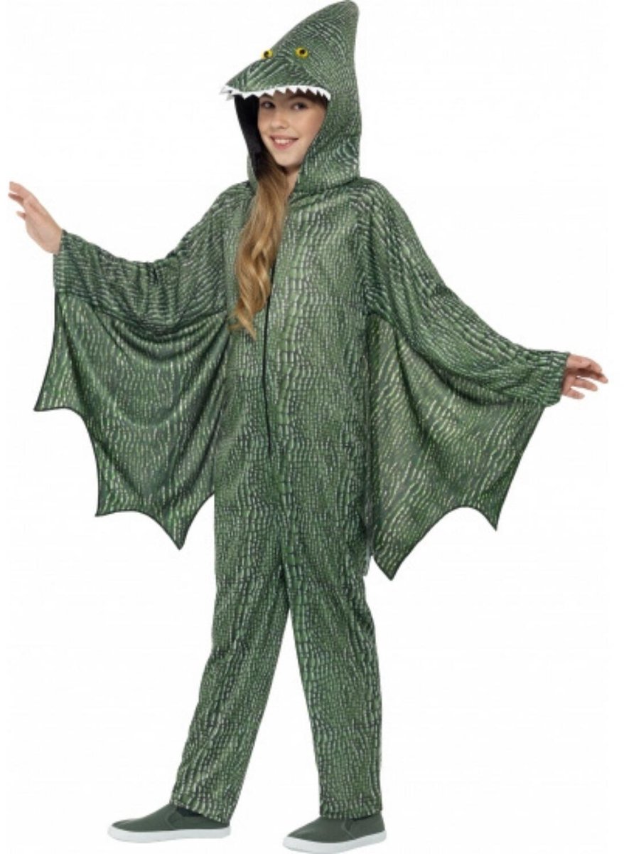 Carnaval verkleed kostuum dinosaurus - kinderen - onesie pak - groen - jumpsuit 146/158