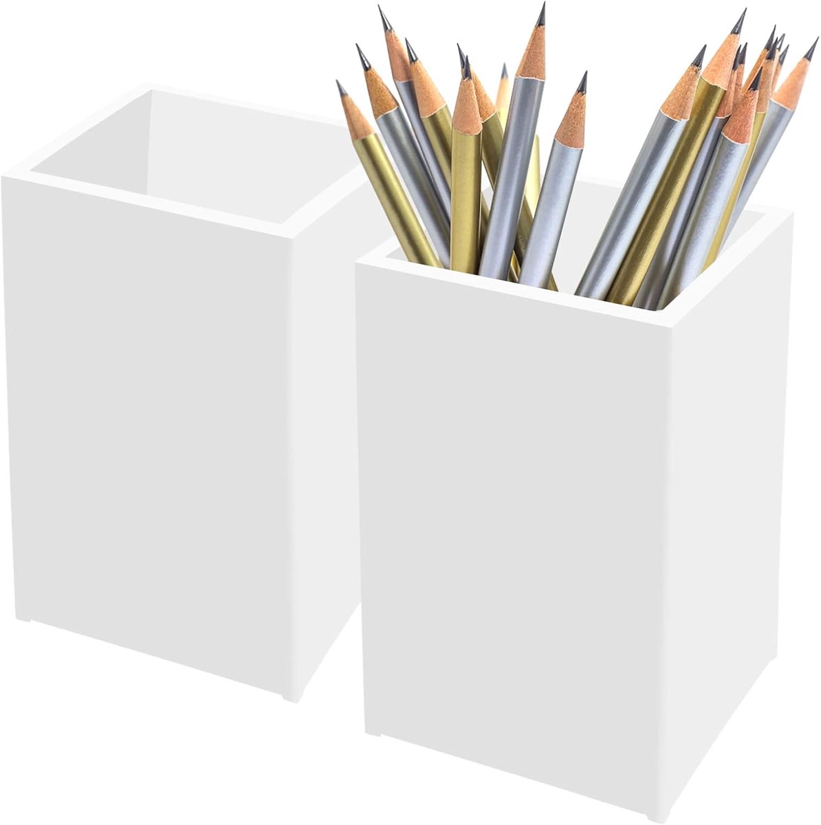Wit Acryl Potlood Penhouder Cup 2 Pack, Bureau Accessoires Houder, Make-up Borstel Opslag Organizer, Modern Design Desktop Briefpapier Organizer voor School Home Supplies, 6.6x 6.6x 4 inch