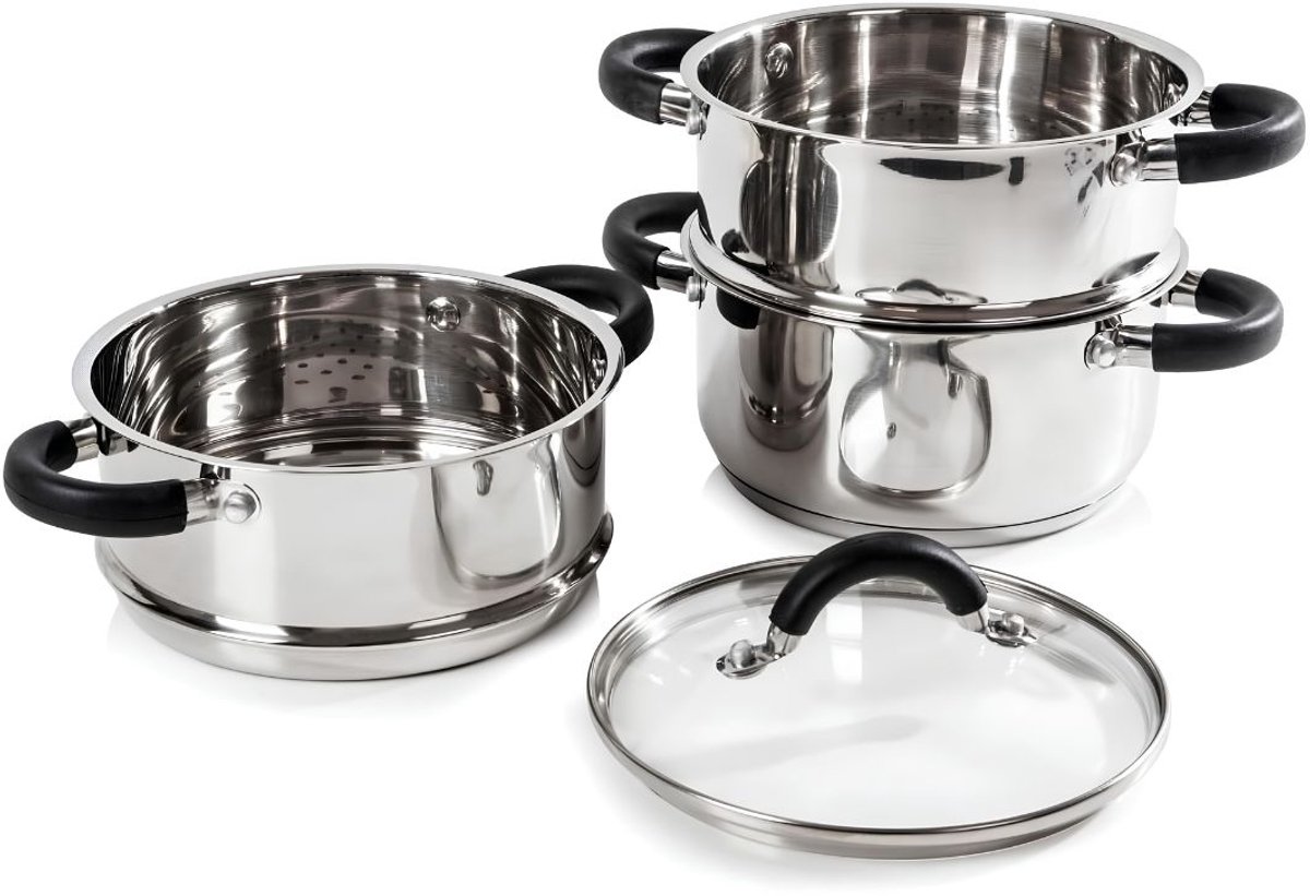 NIVA® Stoompan - Stoompan Inductie - Stoomkoker - Zilver - 20cm x 27cm x 29cm