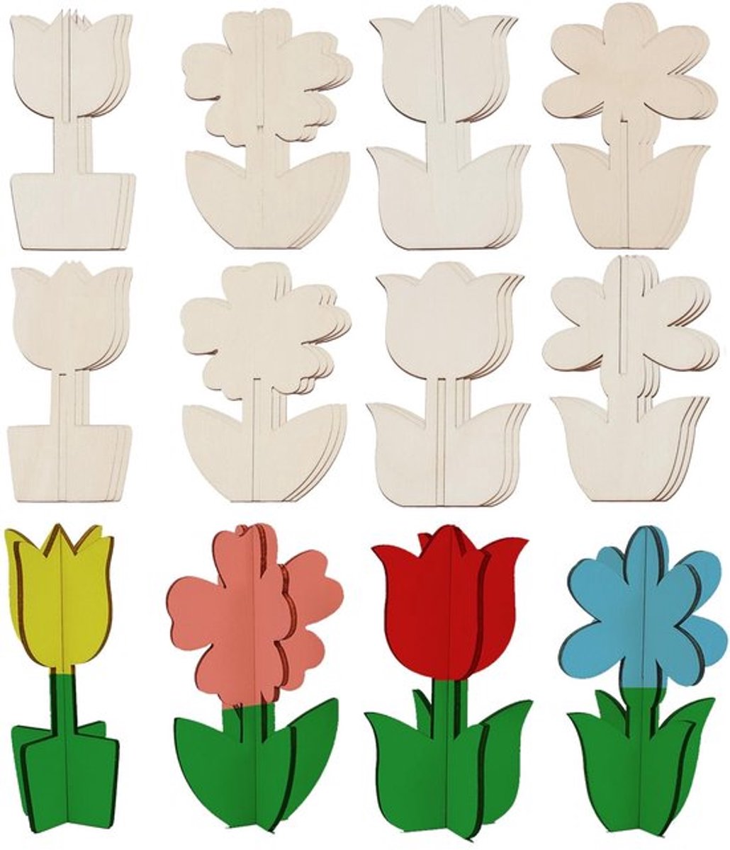 24 Stuks Houten Bloemen voor Creatieve Ambachten