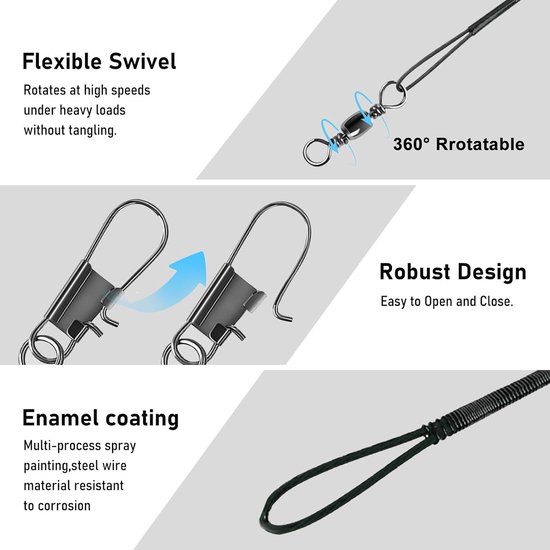 Set van 100 RVS Voorkeurszakken voor Vissen met Carabiner Haak, Diverse Maten van 3.9 tot 30 cm, Ideaal voor Spin- en Vissersaccessoires — afbeelding 3