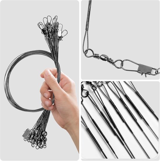 Set van 100 RVS Voorkeurszakken voor Vissen met Carabiner Haak, Diverse Maten van 3.9 tot 30 cm, Ideaal voor Spin- en Vissersaccessoires — afbeelding 4